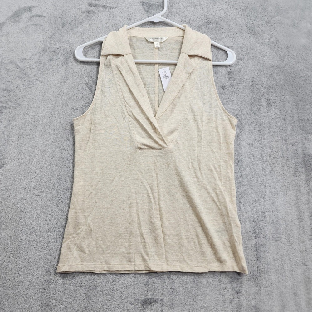 Banana Republic Top Womens XS Beige Linen Sleeveless Polo Tank Summer‎ Casual